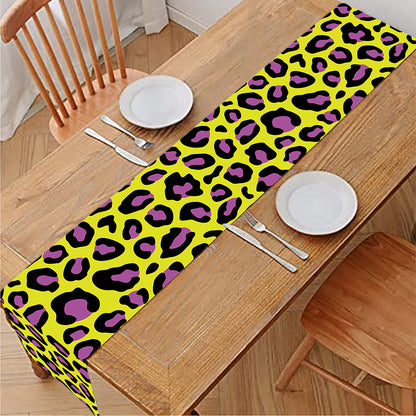 Yellow And Purple Leopard Pattern Print Table Runner