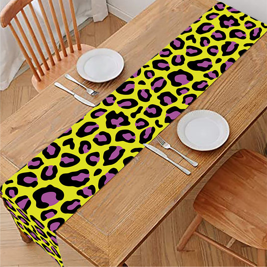 Yellow And Purple Leopard Pattern Print Table Runner