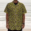 Yellow And Purple Leopard Pattern Print Textured Short Sleeve Shirt