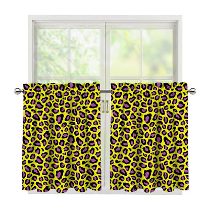 Yellow And Purple Leopard Pattern Print Tier Curtains