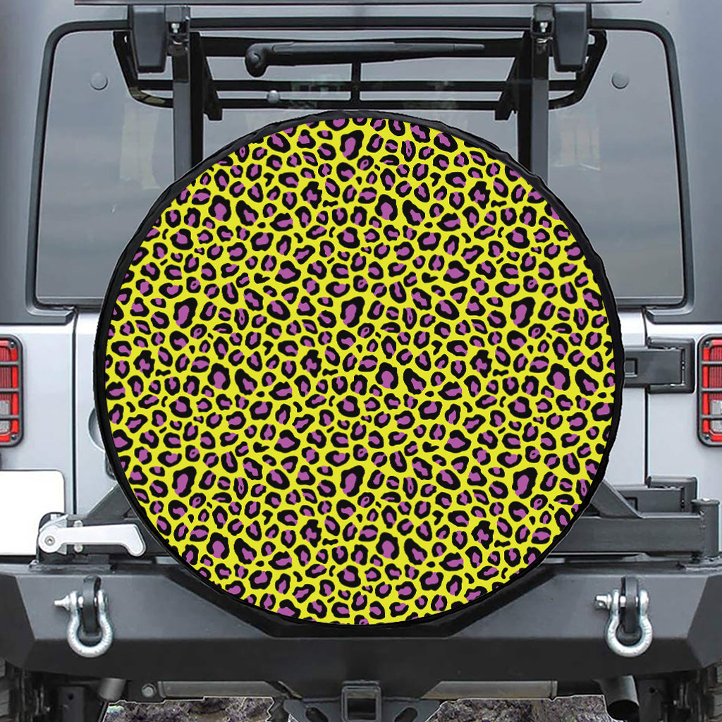 Yellow And Purple Leopard Pattern Print Tire Cover