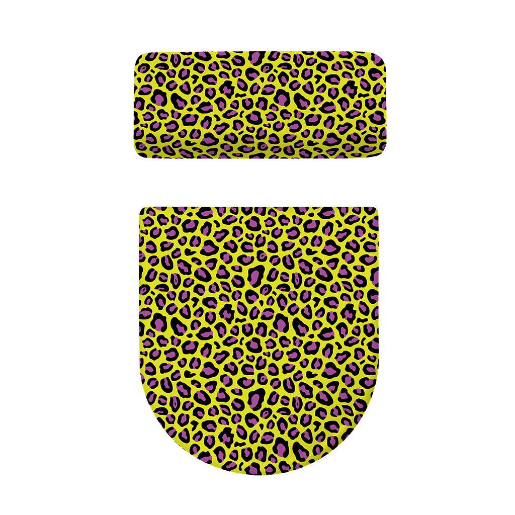 Yellow And Purple Leopard Pattern Print Toilet Lid And Tank Cover Set