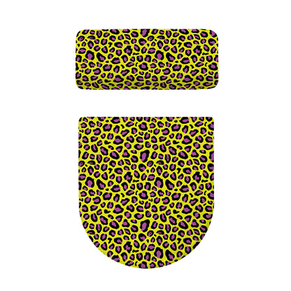 Yellow And Purple Leopard Pattern Print Toilet Lid And Tank Cover Set