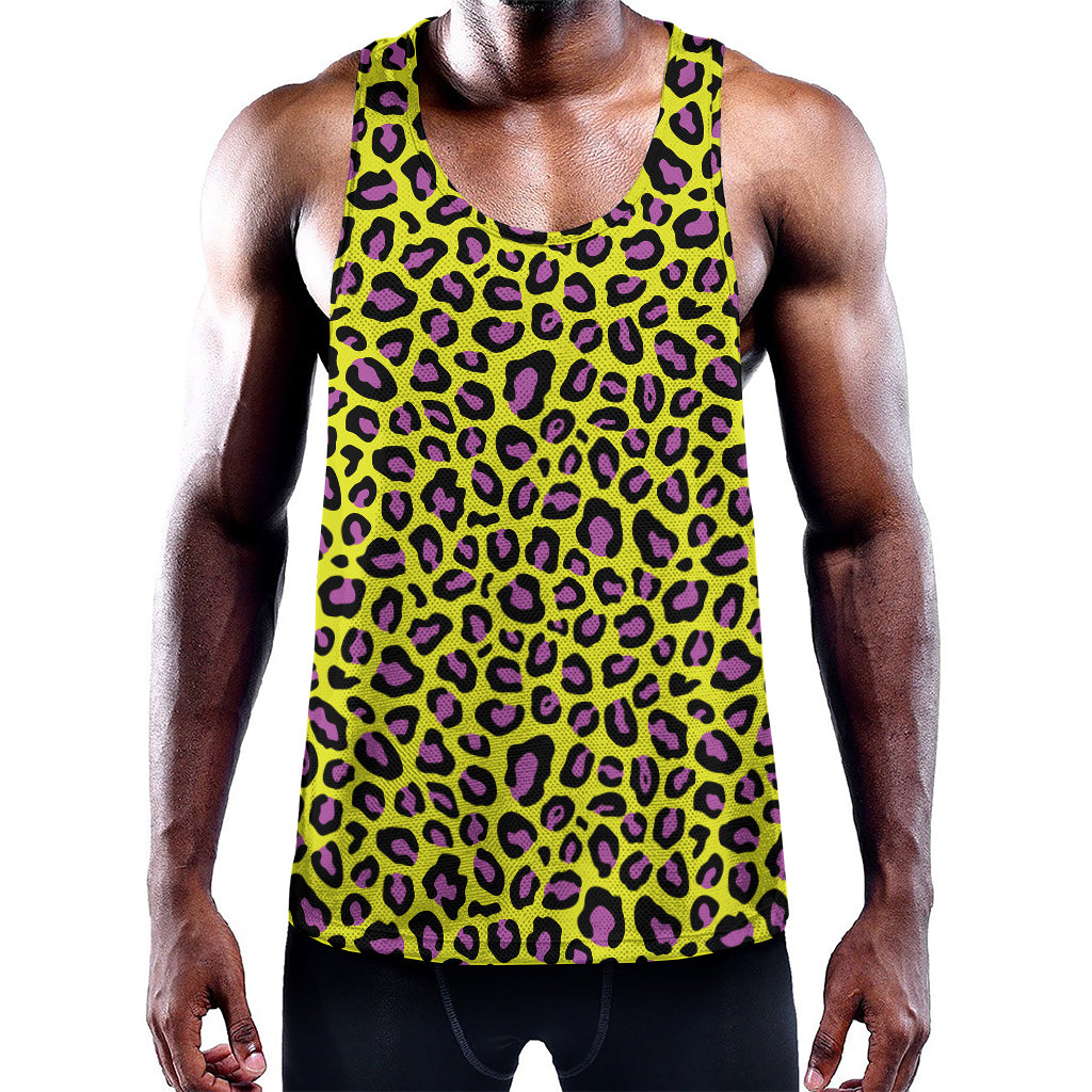 Yellow And Purple Leopard Pattern Print Training Tank Top