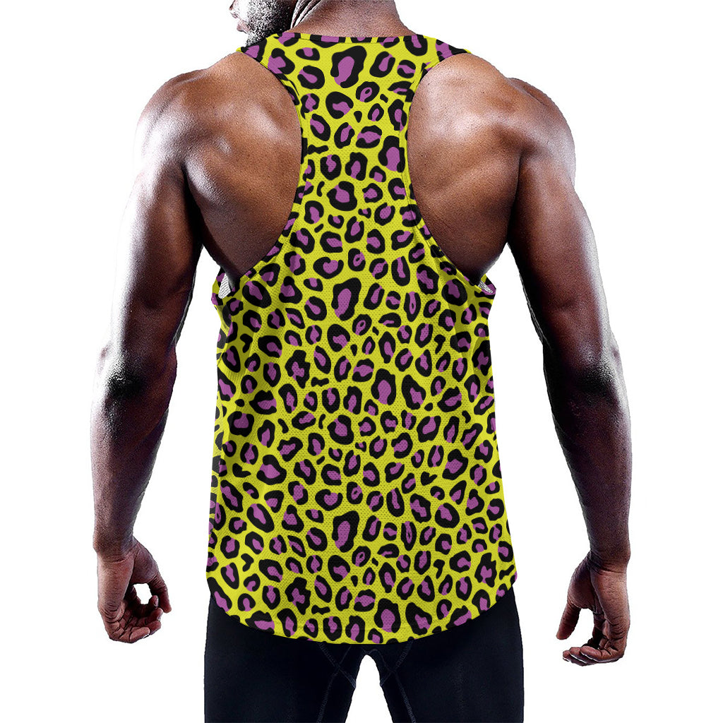 Yellow And Purple Leopard Pattern Print Training Tank Top