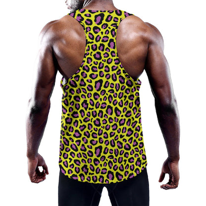 Yellow And Purple Leopard Pattern Print Training Tank Top