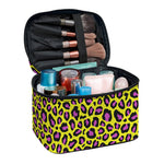 Yellow And Purple Leopard Pattern Print Travel Makeup Bag
