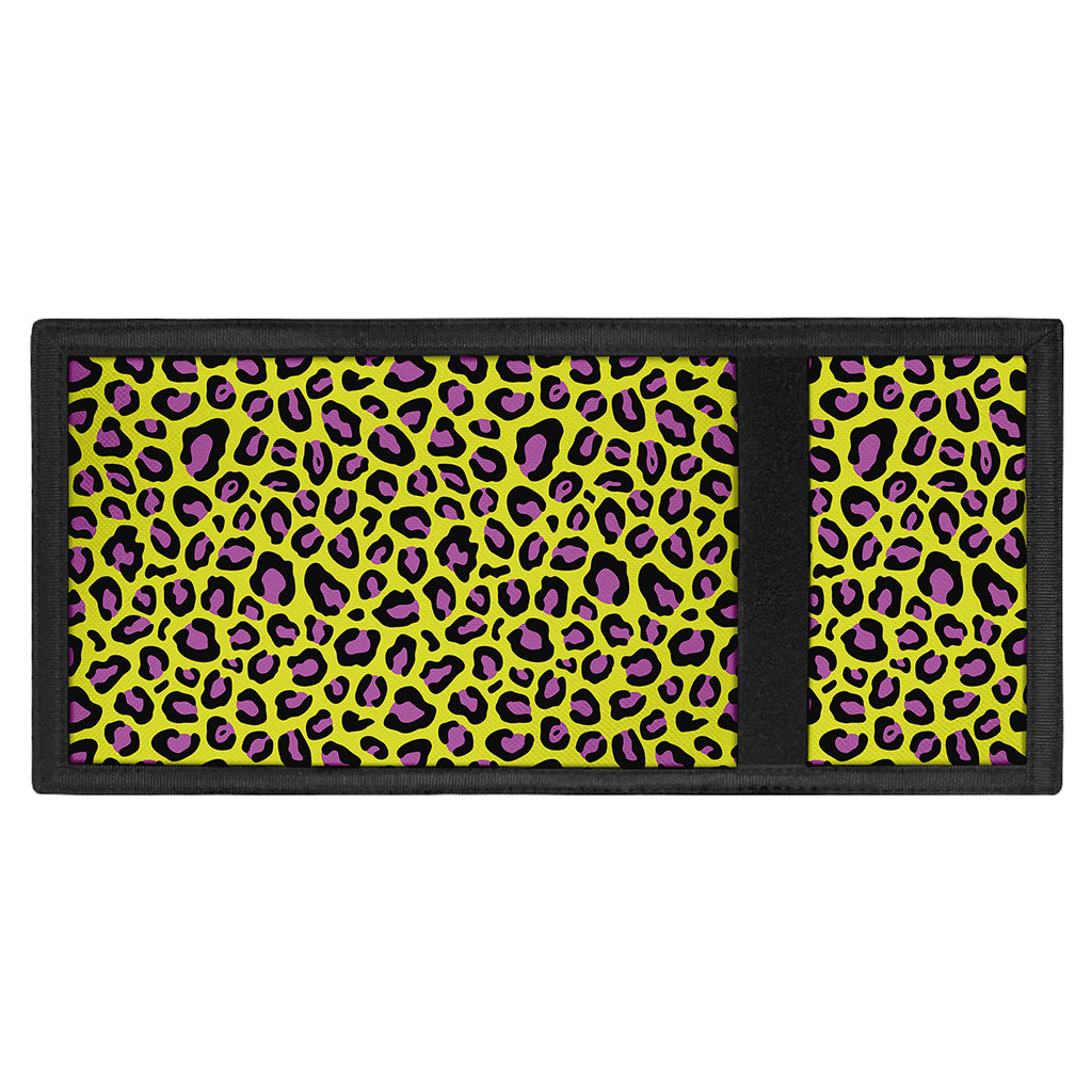 Yellow And Purple Leopard Pattern Print Trifold Wallet