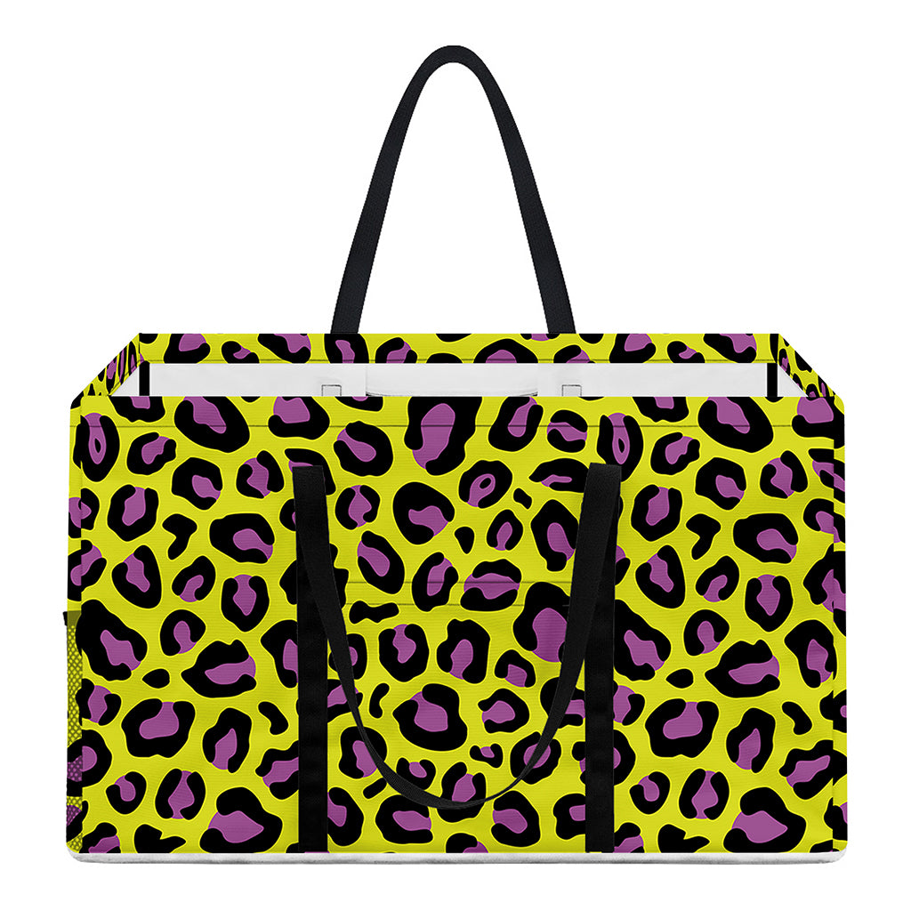 Yellow And Purple Leopard Pattern Print Utility Tote Bag