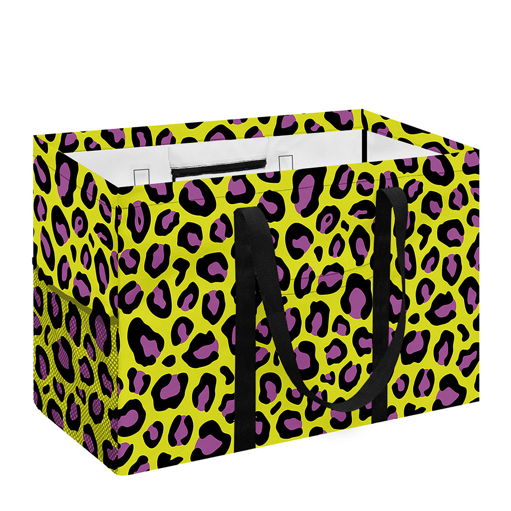 Yellow And Purple Leopard Pattern Print Utility Tote Bag