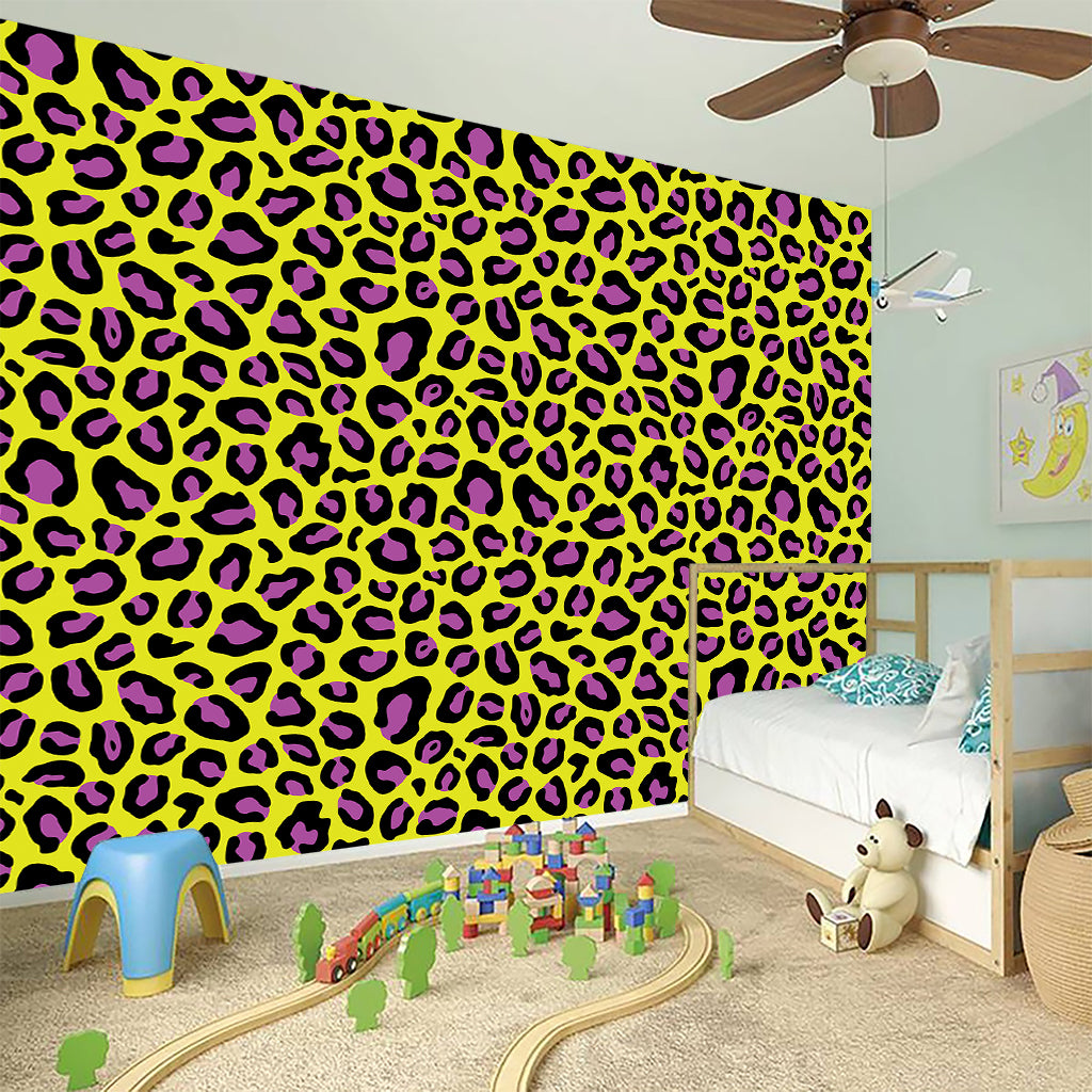Yellow And Purple Leopard Pattern Print Wall Sticker