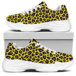 Yellow And Purple Leopard Pattern Print White Chunky Shoes