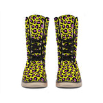 Yellow And Purple Leopard Pattern Print Winter Boots
