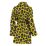Yellow And Purple Leopard Pattern Print Women's Bathrobe