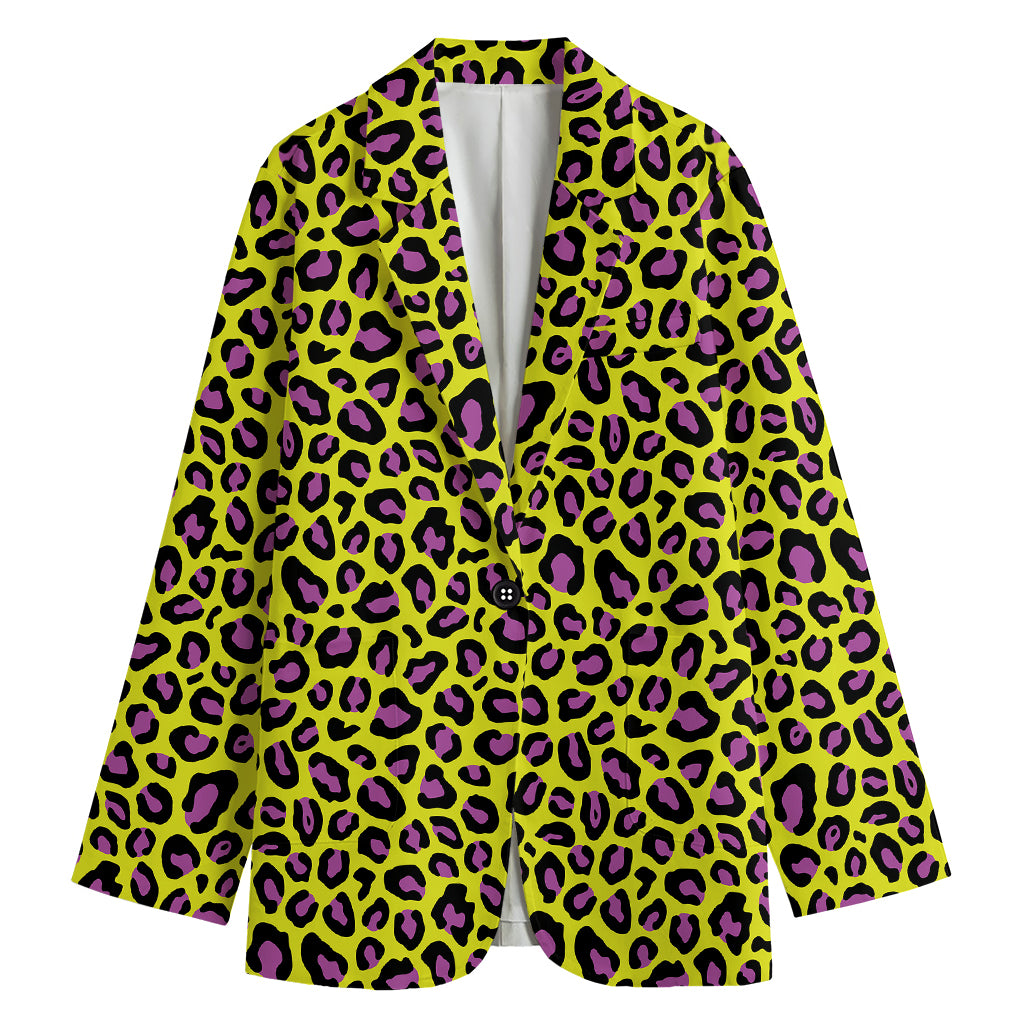 Yellow And Purple Leopard Pattern Print Women's Blazer