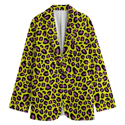 Yellow And Purple Leopard Pattern Print Women's Blazer