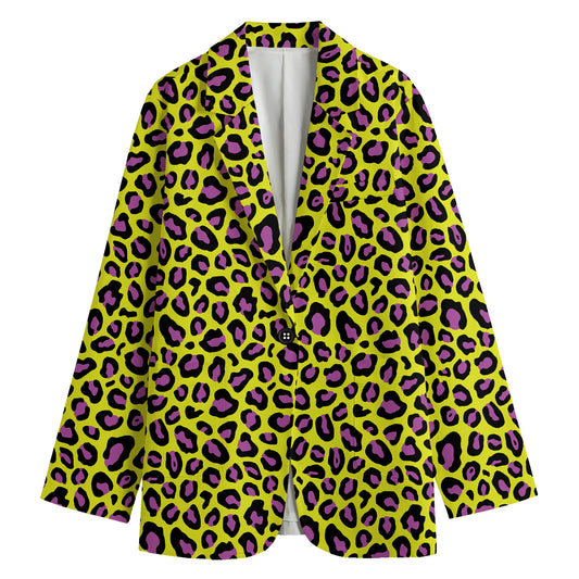 Yellow And Purple Leopard Pattern Print Women's Blazer