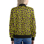 Yellow And Purple Leopard Pattern Print Women's Bomber Jacket