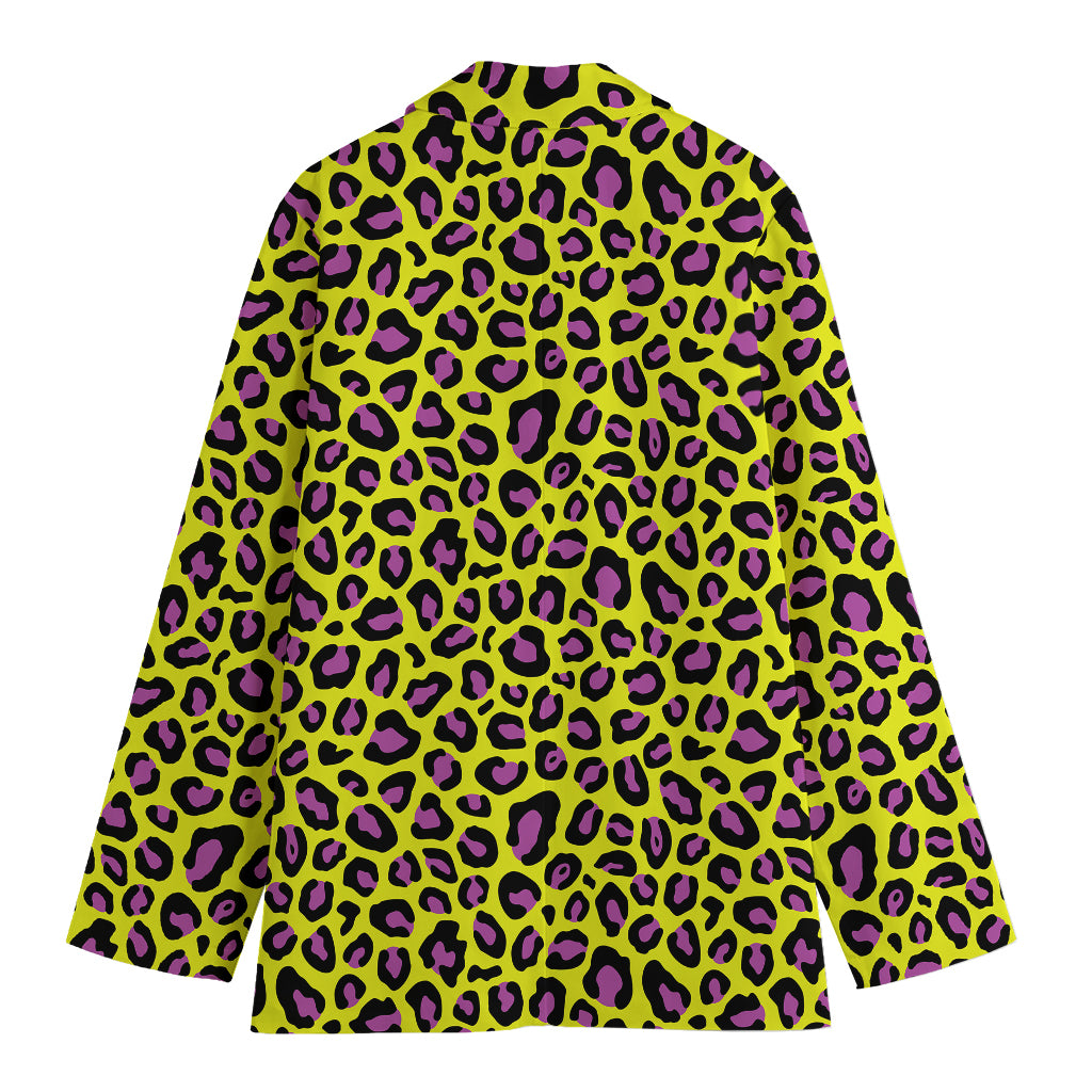 Yellow And Purple Leopard Pattern Print Women's Cotton Blazer