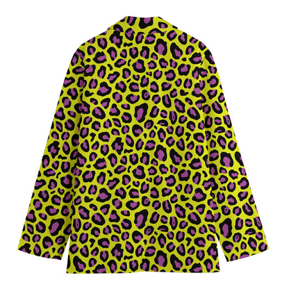 Yellow And Purple Leopard Pattern Print Women's Cotton Blazer