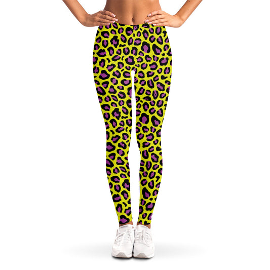 Yellow And Purple Leopard Pattern Print Women's Leggings