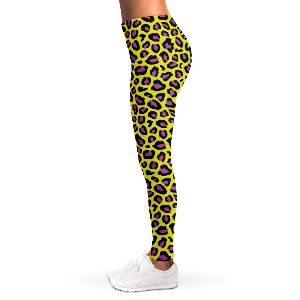 Yellow And Purple Leopard Pattern Print Women's Leggings