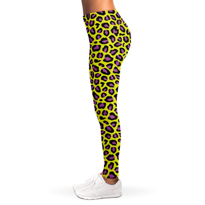 Yellow And Purple Leopard Pattern Print Women's Leggings