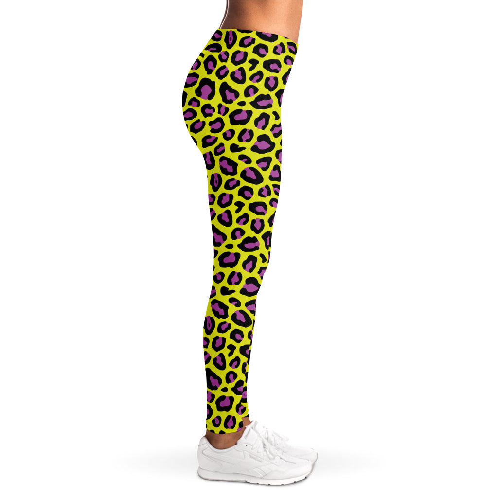 Yellow And Purple Leopard Pattern Print Women's Leggings