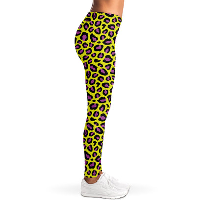 Yellow And Purple Leopard Pattern Print Women's Leggings