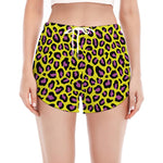 Yellow And Purple Leopard Pattern Print Women's Split Running Shorts