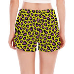 Yellow And Purple Leopard Pattern Print Women's Split Running Shorts