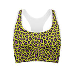 Yellow And Purple Leopard Pattern Print Women's Sports Bra