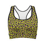 Yellow And Purple Leopard Pattern Print Women's Sports Bra