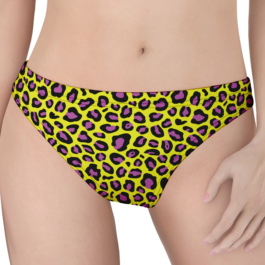 Yellow And Purple Leopard Pattern Print Women's Thong