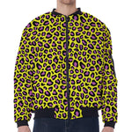 Yellow And Purple Leopard Pattern Print Zip Sleeve Bomber Jacket