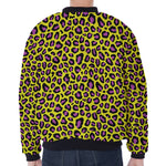 Yellow And Purple Leopard Pattern Print Zip Sleeve Bomber Jacket
