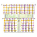Yellow And Purple Tattersall Print 3 Piece Kitchen Curtains