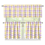 Yellow And Purple Tattersall Print 3 Piece Kitchen Curtains