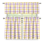 Yellow And Purple Tattersall Print 3 Piece Kitchen Curtains