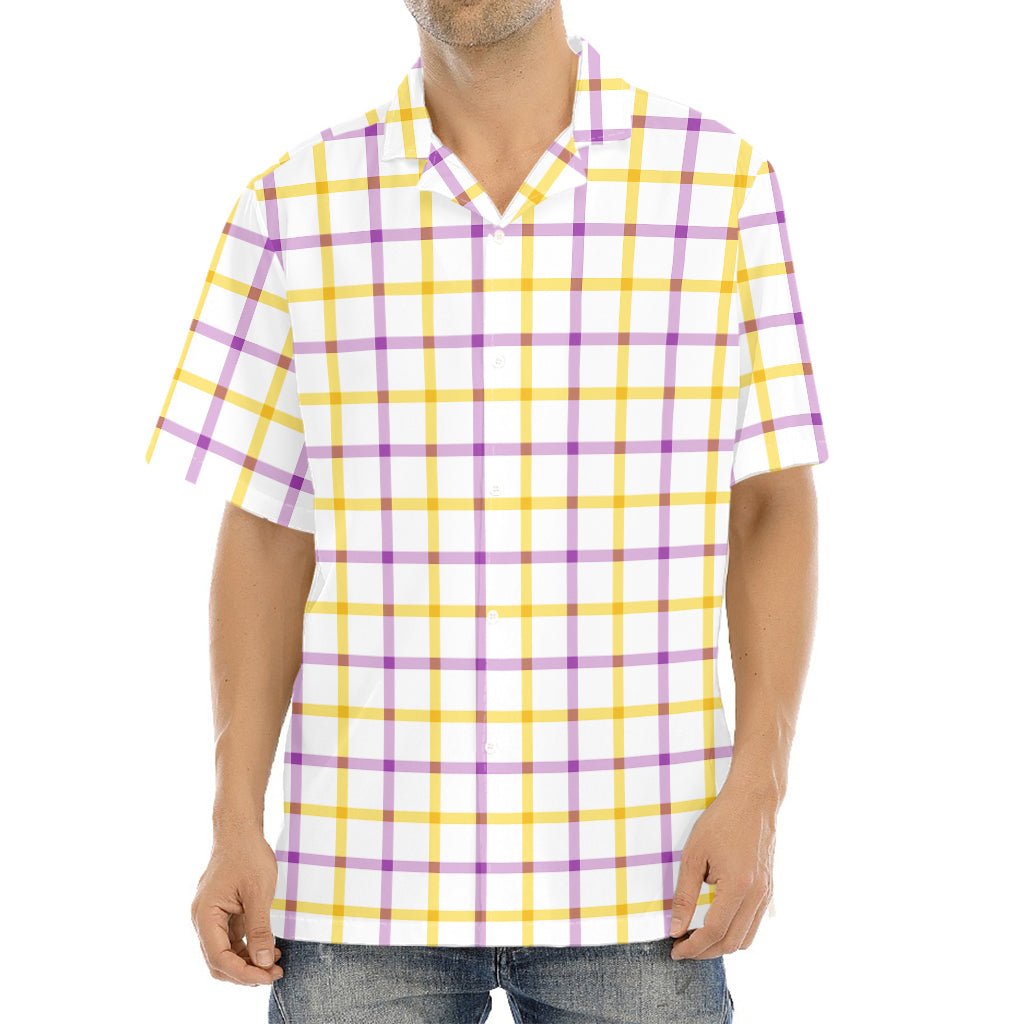 Yellow And Purple Tattersall Print Aloha Shirt