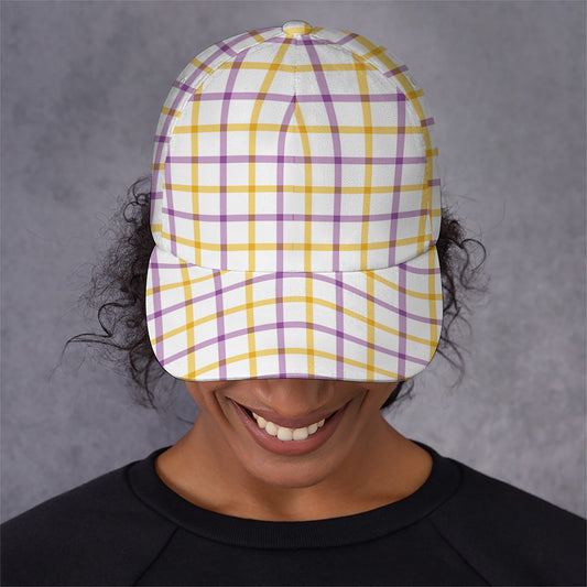 Yellow And Purple Tattersall Print Baseball Cap