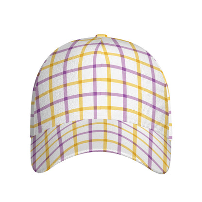 Yellow And Purple Tattersall Print Baseball Cap