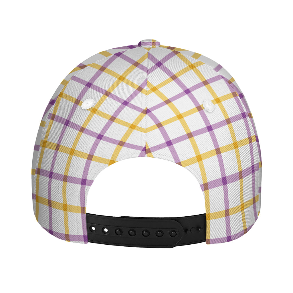 Yellow And Purple Tattersall Print Baseball Cap