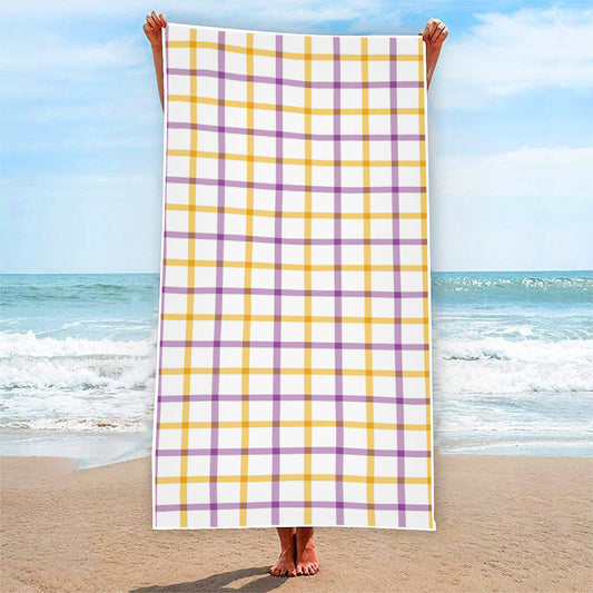 Yellow And Purple Tattersall Print Beach Towel