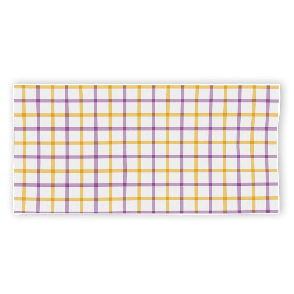 Yellow And Purple Tattersall Print Beach Towel