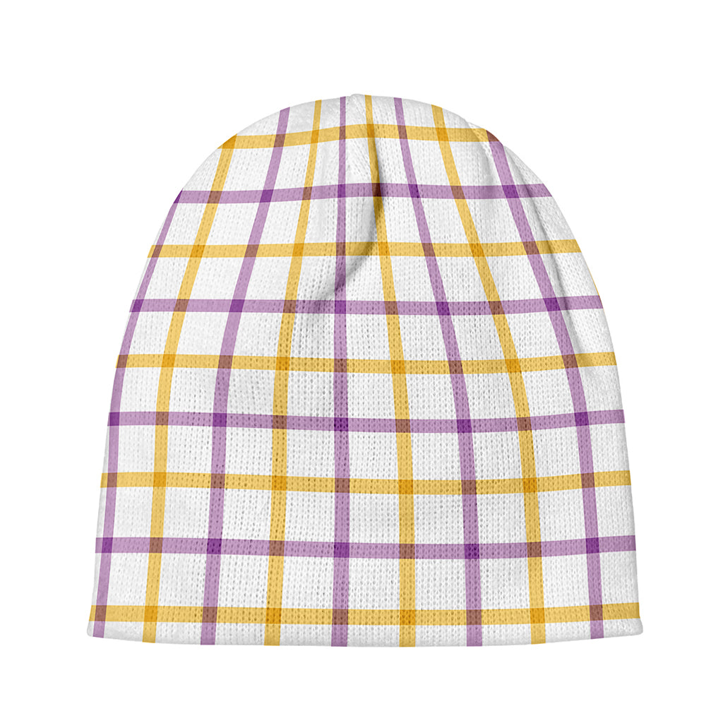Yellow And Purple Tattersall Print Beanie