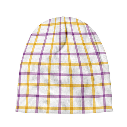 Yellow And Purple Tattersall Print Beanie
