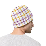 Yellow And Purple Tattersall Print Beanie