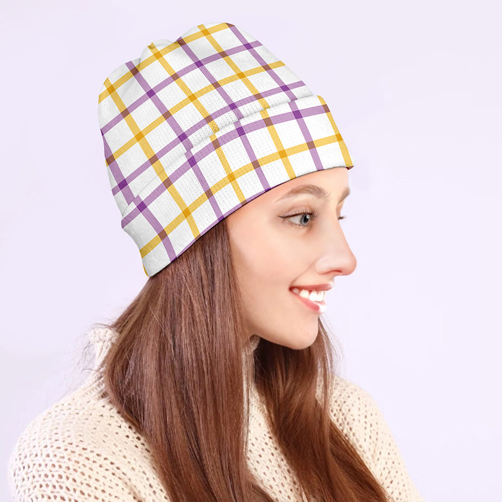 Yellow And Purple Tattersall Print Beanie