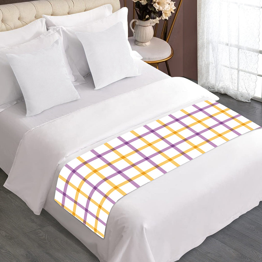 Yellow And Purple Tattersall Print Bed Runner